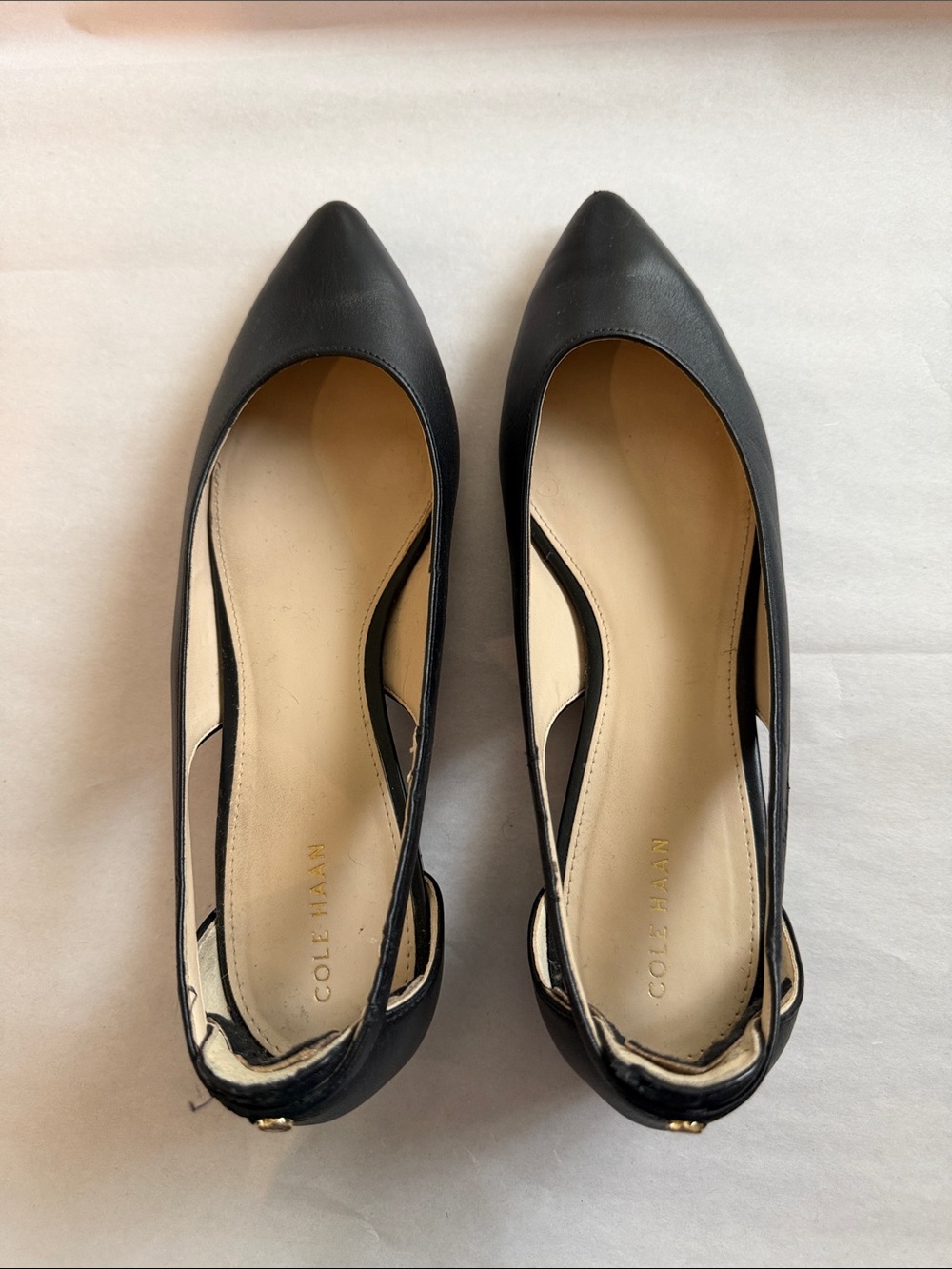 Cole Haan Black Pointed Toe Slingback Flats